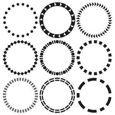 Ana hatlar simgesini çember yapın. Yuvarlak şekiller koleksiyonu. Vektör geometrik tasarım. Siyah çizgi sanatı. EPS 10.