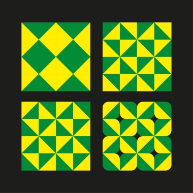 Geometric shape tiles. Green yellow pattern. Vector symmetry layout. Abstract square design. EPS 10.