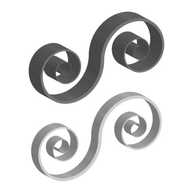 S şeklinde girdap. İkiz spiral figür. Kavisli soyut element. Vektör döngü tasarımı. EPS 10.