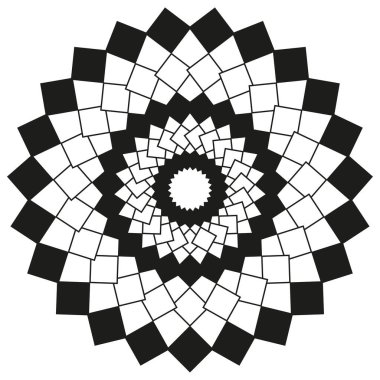Geometrik fayans dairesi. Soyut kare spirali. Vektör radyal şekil. Siyah beyaz simetri. EPS 10.