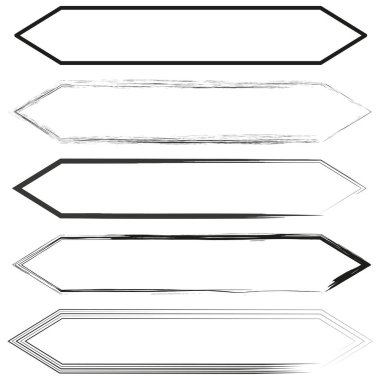Ok pankartı simgesi. Doğrusal yön etiketi. Vektör çizgisi şekli. Geometrik çerçeve figürü. EPS 10.