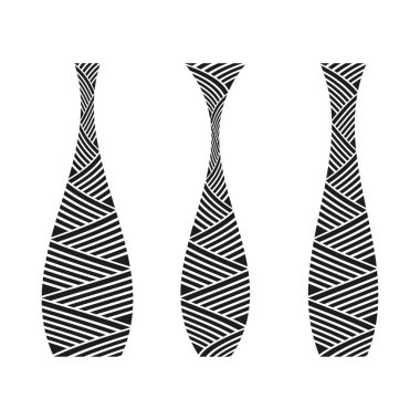 Çizgili şişe simgeleri. Uzun kıvrımlı şekiller. Vazo figürleri. Dekoratif model formu. EPS 10.