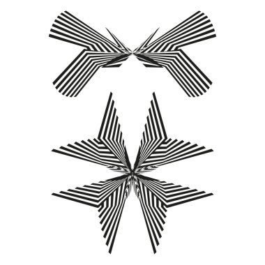 Çizgili soyut şekil. Siyah grafik yıldızı. Geometrik vektör formu. Simetrik desen figürü. EPS 10.