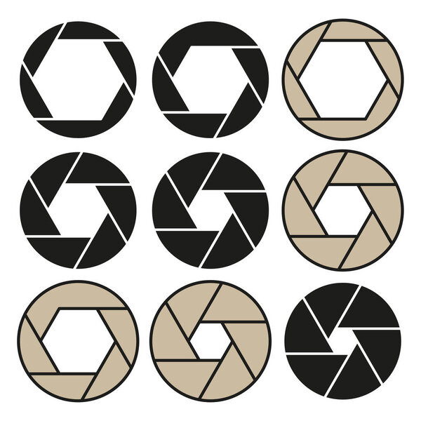 Camera aperture icon. Photo lens element. Optical focus symbol. Shutter Vector mechanism. EPS 10.