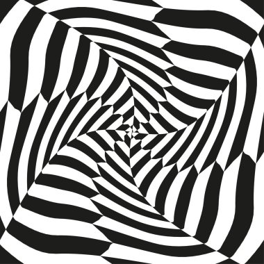 Siyah beyaz spiral. Optik illüzyon şekli. Vektör bükülmüş formu. Soyut girdap sembolü. EPS 10.