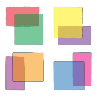 Şekil simgesini üst üste koy. Renk bloğu şekli. Şeffaf kare formu. Vektör tasarımı. EPS 10.