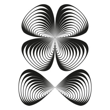 Yaprak şekilli ikon. Soyut kelebek formu. Optik yanılsama elementi. Vektör siyah simetri. EPS 10.