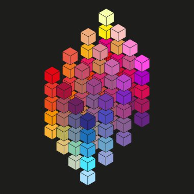 Renk küpü deseni. Isometric palet formu. Soyut istiflenmiş bloklar. Vektör 3 boyutlu tasarım. EPS 10