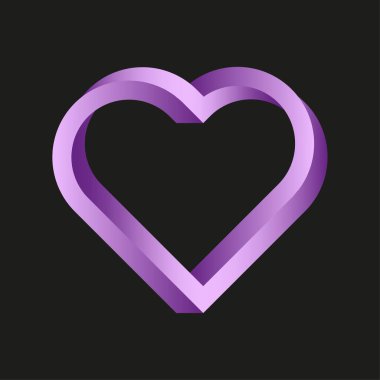 Kalp ikonu vektörü. Mor 3 boyutlu. Romantik bir sembol. Siyah grafik arka plan. EPS 10.