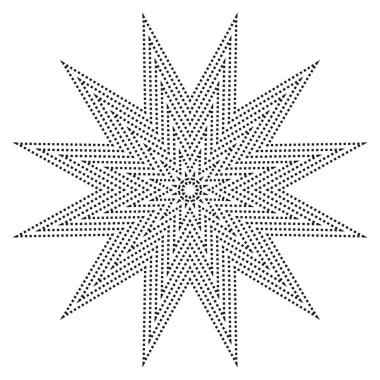 Geometrik yıldız şekli. Noktalı görsel doku. Siyah piksel yapısı. Vektör işaretli sembol. EPS 10.