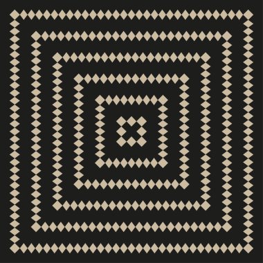 Altın nokta kare. Dairesel desen çerçevesi. Zarif vektör düzeni. Siyah arka plan sanatı. EPS 10.