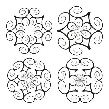 Soyut şablon ayarlandı. Dekoratif geometrik şekiller. Zarif girdap tasarımı. Süslü Vektör koleksiyonu. EPS 10.