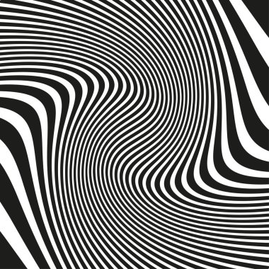 Eğri çizgili desen. Dalgalı vektör çizgileri. Hipnotik dalgalanma etkisi. Optik illüzyon tasarımı. EPS 10.