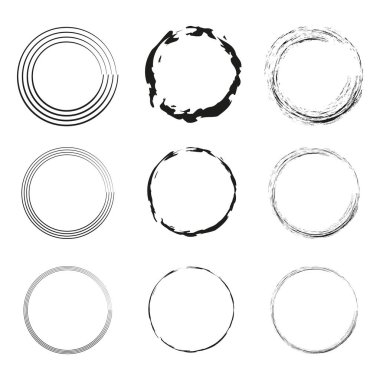Çemberin etrafında dön. Yuvarlak şekiller çiz. Tek renkli vektör simgeleri. İnce sınır tasarımları. EPS 10.