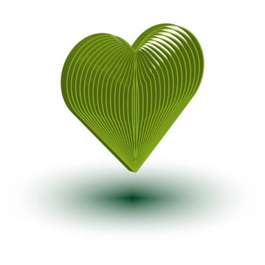 Yeşil Kalp ikonu. Üç boyutlu romantik şekil. Organik vektör sembolü. Yumuşak bir aşk figürü. EPS 10.
