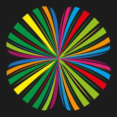 Radyal gökkuşağı deseni. Renkli şerit patlaması. Dairesel simetri vektörü. Siyah canlı kontrast. EPS 10.