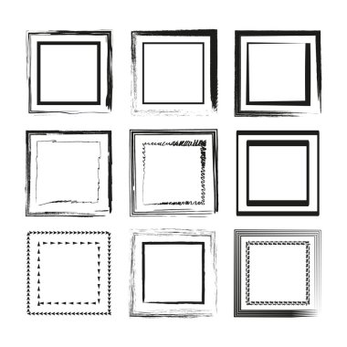 El çizimi kare çerçeveler. Kaba sınır simgeleri. Karalama kutusu şekilleri. Vektör grunge ayarlandı. EPS 10.
