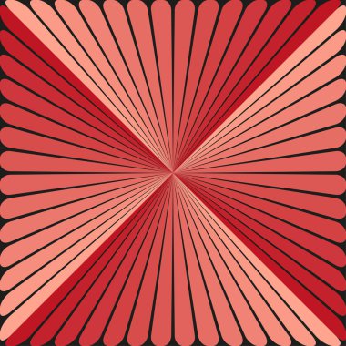 Kırmızı radyal ışınlar. Enerji patlaması formu. Çizgili vektör arkaplanı. Soyut yıldız deseni. EPS 10.