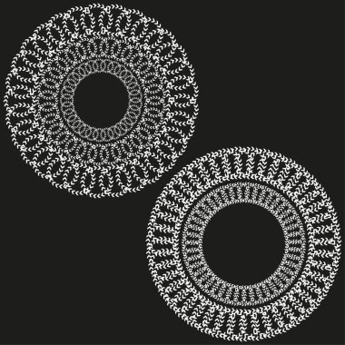 Soyut spiral form. Dairesel dantel şekli. Siyah arka plan elementi. Vektör süsleme sembolü. EPS 10.