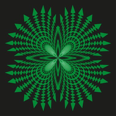 Yeşil radyal patlama. Fraktal yaprak sembolü. Optik enerji deseni. Vektör yıldız elementi. EPS 10.