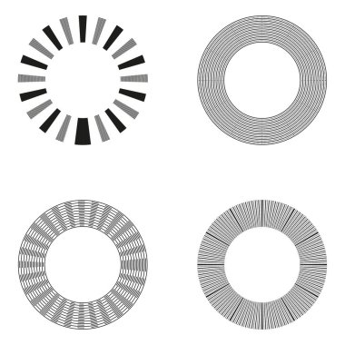 Çember element tasarımı. Tekrarlanan halka deseni. Dairesel simetri simgesi. Vektör radyal şekil. EPS 10.