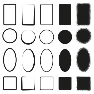 Geometrik şekil simgesi. Siyah ve beyaz. Soyut vektör elementleri. Oval ve kare seti. EPS 10.