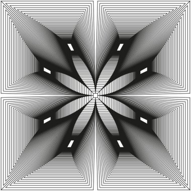 Yaprak illüzyonu şekli. Işıl ışıl taç yaprağı. Geometrik soyut yanılsama. Vektör tüneli deseni. EPS 10.