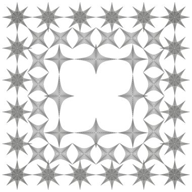 Simetrik fayans deseni. Tekrarlanan yıldız vektörü. Kar tanesi kafes motifi. Temiz beyaz zemin. EPS 10.