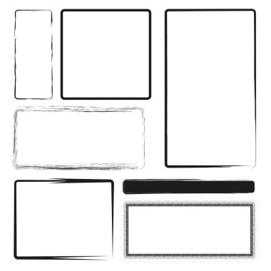 Sert çerçeve simgesi. Grunge vektör kenarı. Soyut kare şekli. Taslak çizim formu. EPS 10.