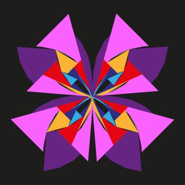 Renkli üçgen yıldız. Açısal taç yaprağı rotasyonu. Soyut çokgen simgesi. Pembe mor vektör. EPS 10.