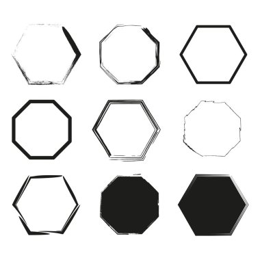 Altıgen şekli ayarlandı. Geometrik şekil vektörü. Siyah beyaz kombinasyon. Asgari soyut yerleşim. EPS 10.