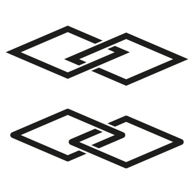 Birbirine kenetlenmiş kare şekiller. Geometrik bağlantı deseni. Soyut bağ sembolü. Modern vektör grafiği. EPS 10.