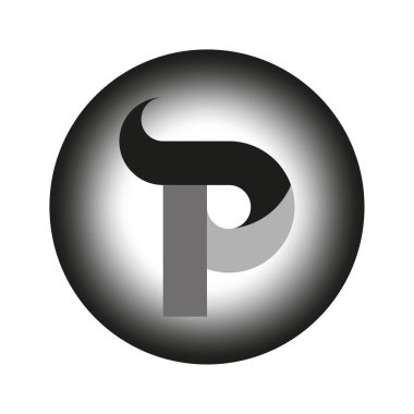 P harfi amblemi. Gradyan yuvarlak simge. Tek renkli gölgeli şekil. Vektör siyah arkaplan. EPS 10.