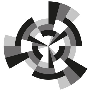 Soyut eşmerkezli çemberler. Radyal geometrik desen. Gri tonlu modern tasarım. Vektör optik illüzyon. EPS 10.