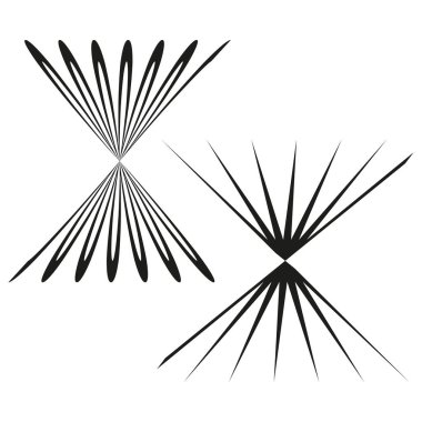 Sivri uçlu yıldız. Uzamış taç yaprağı şekli. Vektör siluet tasarımı. Karşıt siyah çizgiler. EPS 10.