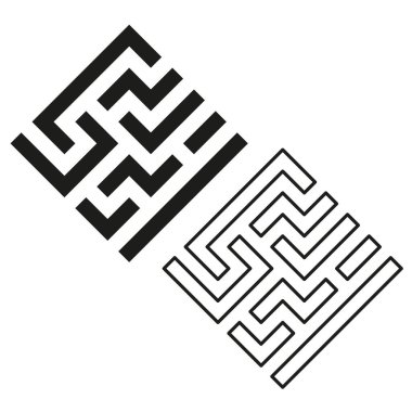 Düz labirent sembolü. Vektör doğrusal yolu. Siyah beyaz şekilli. Soyut labirent figürü. EPS 10.