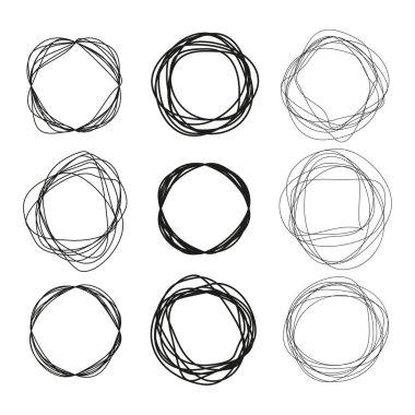 Soyut çember deseni. El yapımı yüzükler. Düzensiz yuvarlak şekiller. Vektör grafik tasarımı. EPS 10.