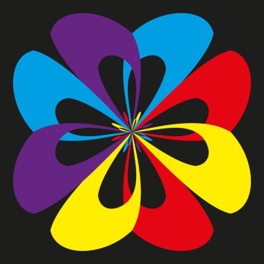 Çiçek ikonu deseni. Çok renkli taç yaprağı tasarımı. Parlak çiçek çizimi. Vektör doğa sembolü. EPS 10.