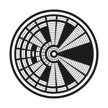 Radyal çizgi deseni. Soyut çember tasarımı. Geometrik fan şekli. Tek renkli girdap çizimi. EPS 10.