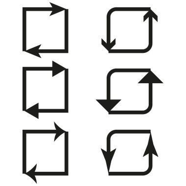 Kare oklar hazır. Yönsel hareket sembolü. Dairesel akış çizimi. Vektör ok simgesi. EPS 10.