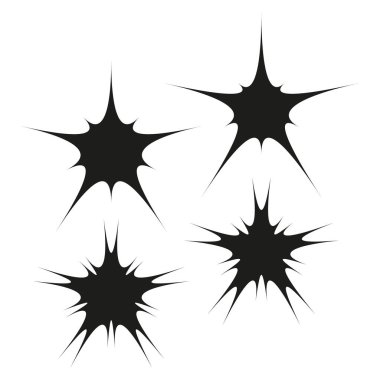 Yıldız patlaması simgesi. Dikenli patlama amblemi. Çentikli işaret fişeği taşıyıcısı. Siyah siluet formu. EPS 10.