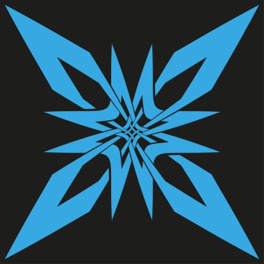 Mavi yıldız ikonu. Kalın geometrik patlama. Dinamik vektör amblemi. Kontrast gece tasarımı. EPS 10.