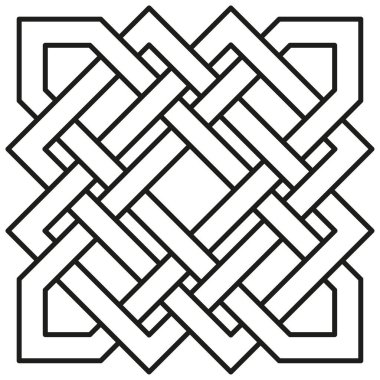 Gri düğüm simgesi. Kare birleştirme motifi. Kelt Dokuma Vektörü. Beyaz arka plan sembolü. EPS 10.