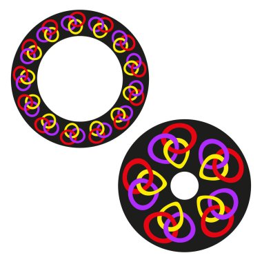 Dairesel desen elemanları. Soyut yüzük tasarımı. Yuvarlak kompozisyon. Vektör dekoratif motifler. EPS 10.