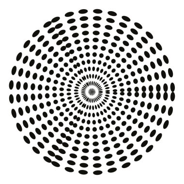 Eşmerkezli daire deseni. Soyut optik illüzyon. Siyah beyaz girdap. Vektör tüneli etkisi. EPS 10.