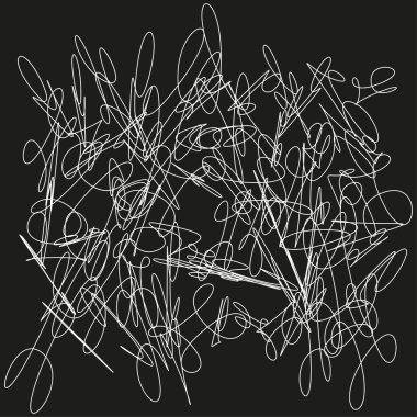 Kaotik çizgi simgesi. Rastgele karalama sembolü. Beyaz vuruş vektörü. Koyu arka plan kontrastı. EPS 10.