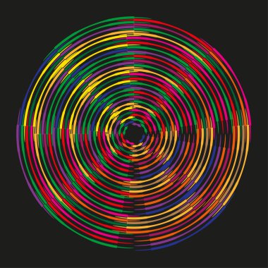 Renkli spiral desen. Canlı daire taşıyıcı. Gökkuşağı girdabı sanatı. Siyah arkaplan grafiği. EPS 10.