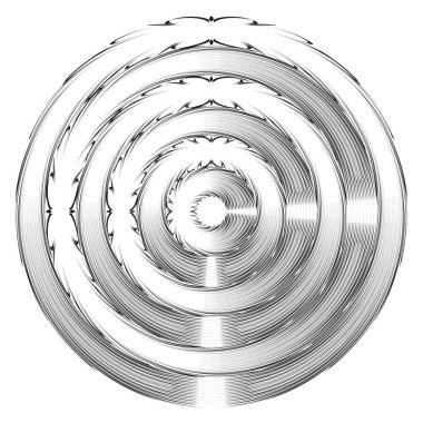 Eşmerkezli halka çemberleri. Metalik girdap simgesi. Soyut hedef Vektör. Parlak radyal form. EPS 10.