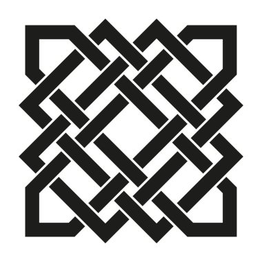 Siyah düğüm simgesi. Kare döngü motifi. Kelt örgü taşıyıcısı. Beyaz arka plan deseni. EPS 10.