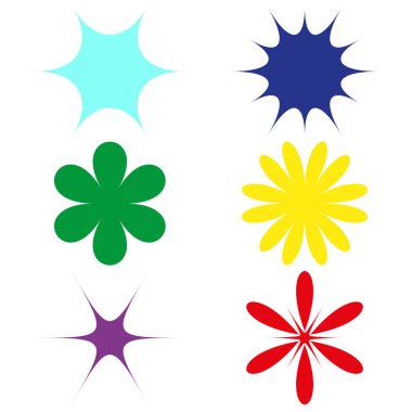 Renk şekilli simgeler. Parlak yonca sembolü. Çiçek Yıldızı Vektörü. Beyaz kontrast seti. EPS 10.